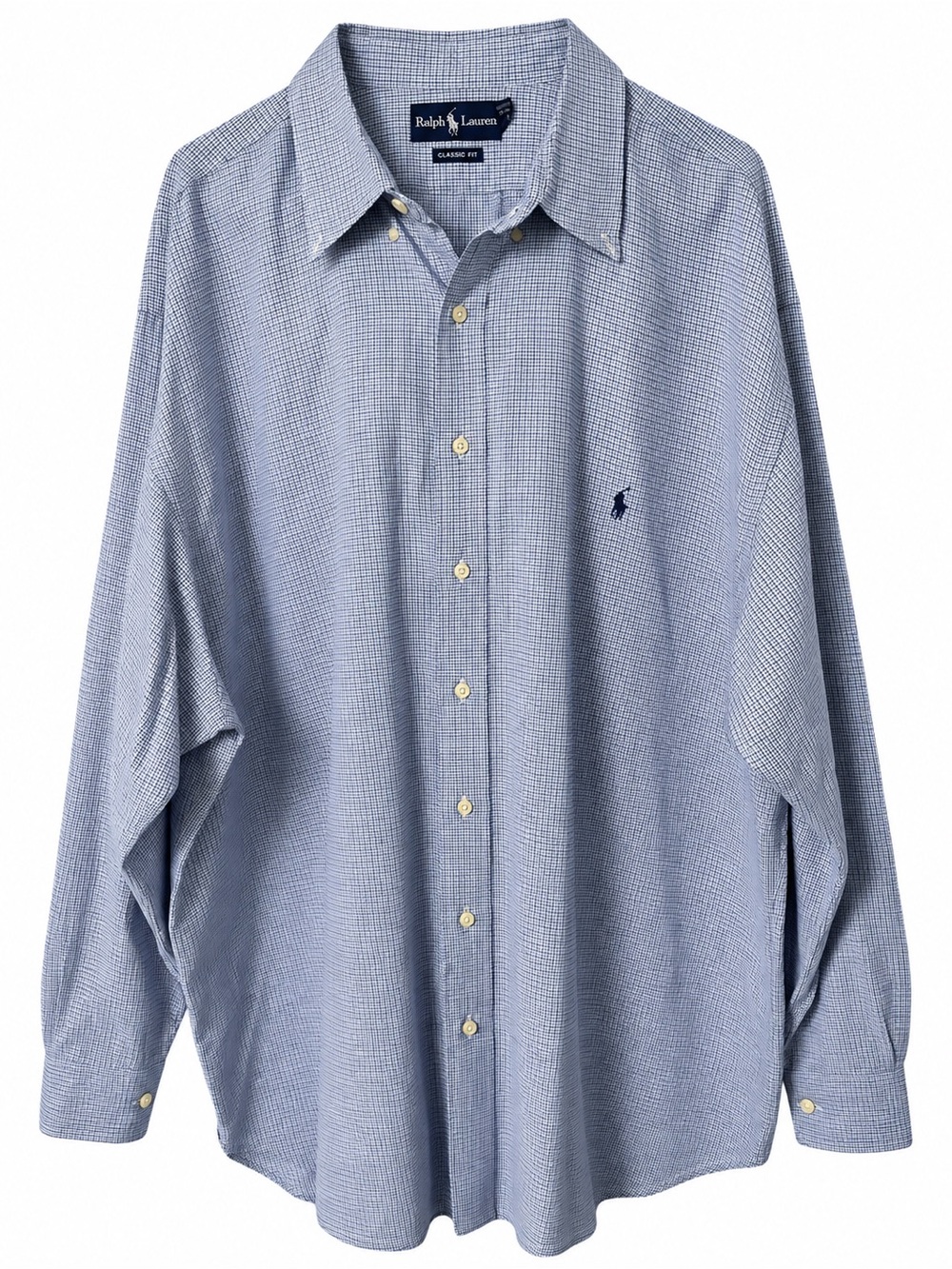 Ralph Lauren Mens 3XL Tall Blue White Micro Check Button Down Shirt Classic